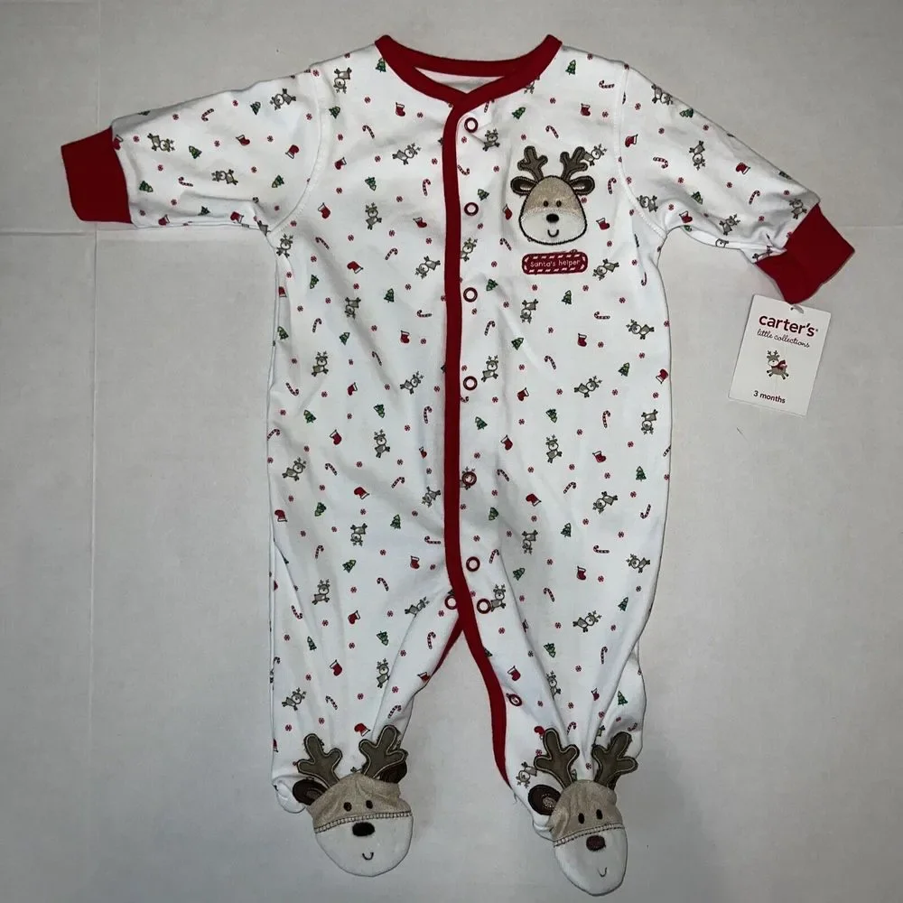 Baby Carters Christmas Reindeer Cotton Sleeper 1 Piece Pajamas PJ's 3 Months NWT
